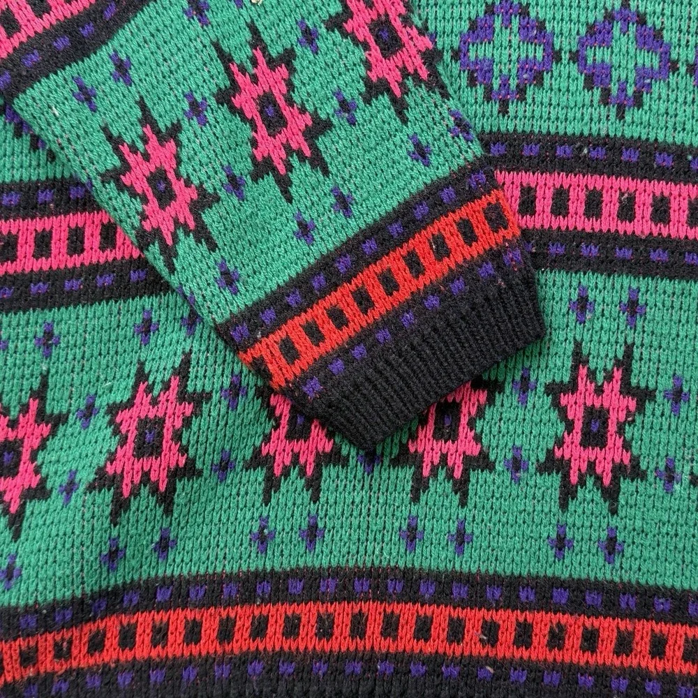 Vintage Jamie Scott Sweater‎ Knit 80s Colorful Geometric Pattern Korea M